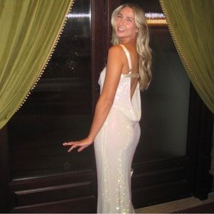 Meshki Mehry Diamante Mesh Cowl Dress Cream Size M/L